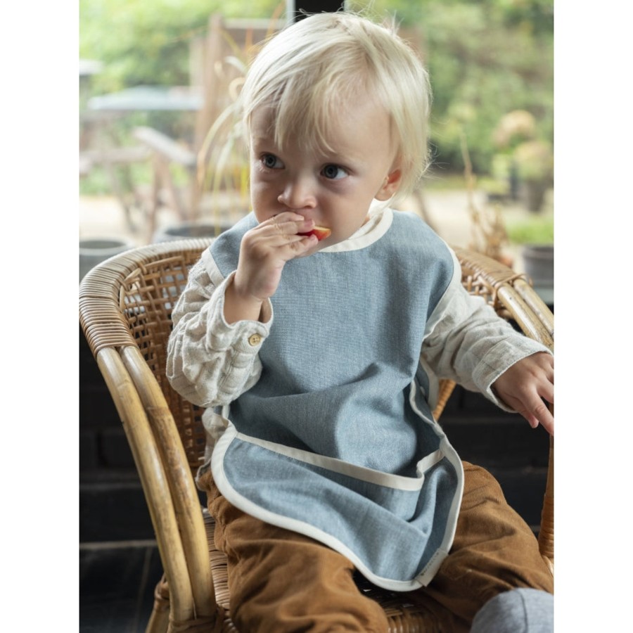 Mealtime Fabelab | Cross Back Bib - Chambray Blue Spruce