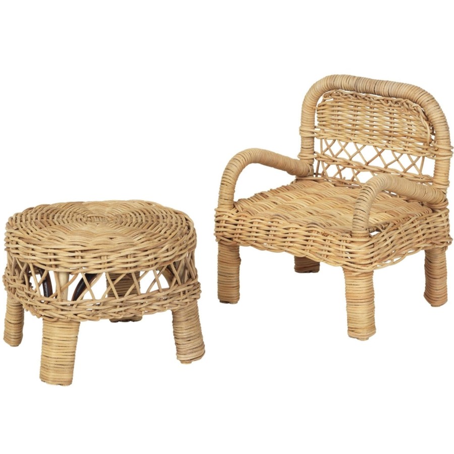 Playtime Fabelab | Doll Chair And Table - Rattan Rattan Natural